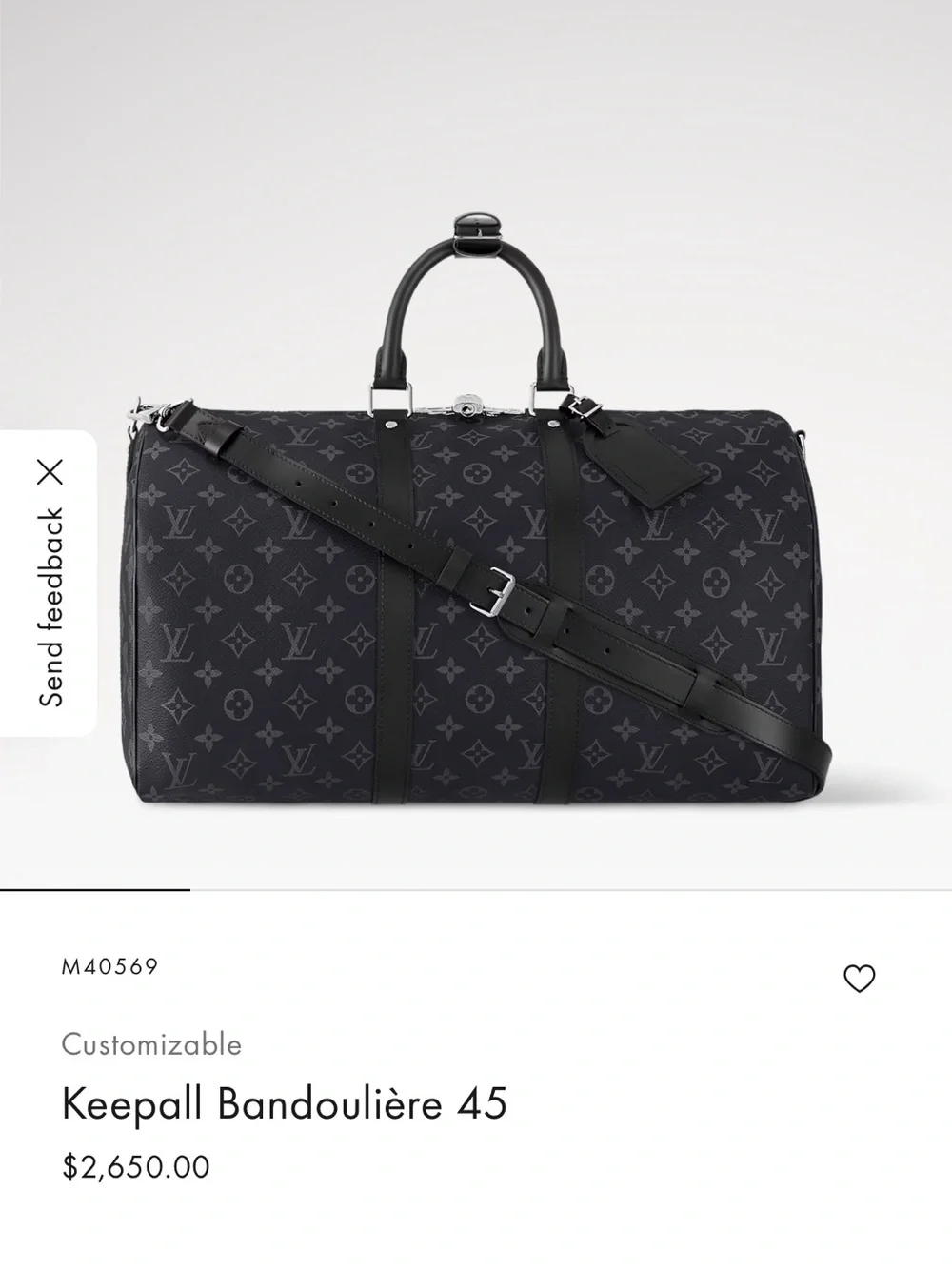 Louis Vuitton Black Monogram Keepall Bandoulière 45
